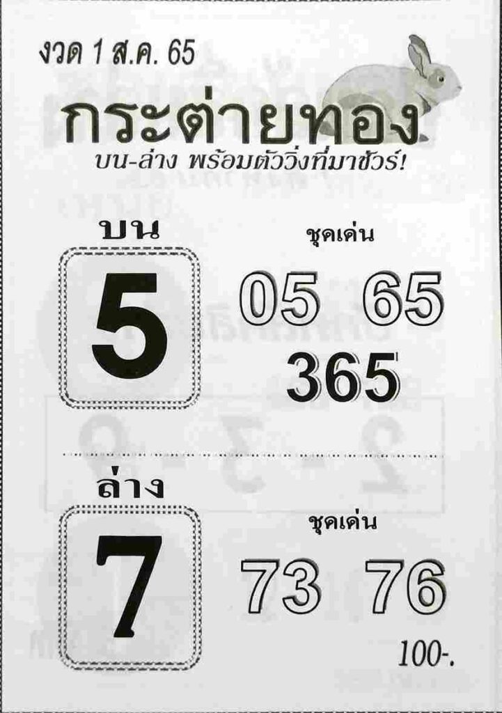 เลขเด็ด หวยกระต่ายทอง1/8/65