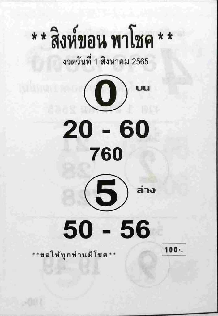 เลขเด็ด หวยสิงห์ขอน1/8/65