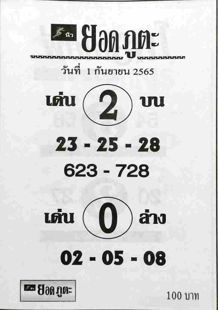 เลขเด็ด หวยยอดภูตะ1-9-65