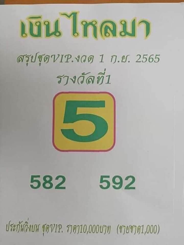 เลขเด็ด หวยเงินไหลมา1-9-65