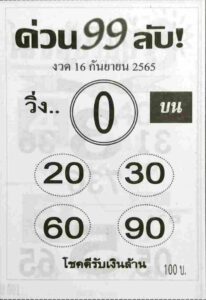 เลขเด็ด หวยด่วน99ลับ16/9/65