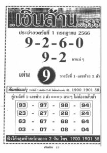 หวยเงินล้าน 1-7-66